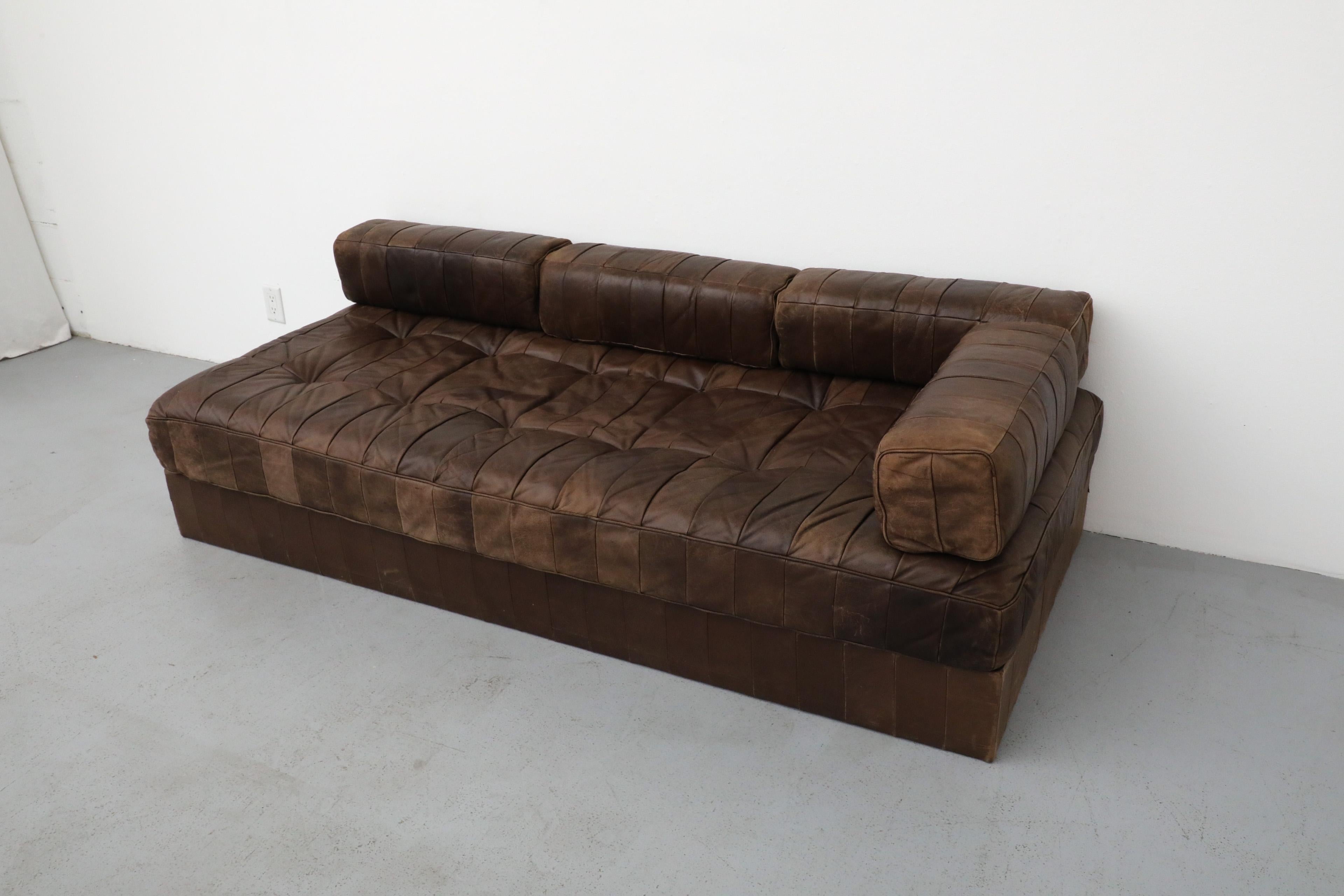 Swiss De Sede DS80 Chocolate Leather Patchwork Daybed or Small Sofa, 1970