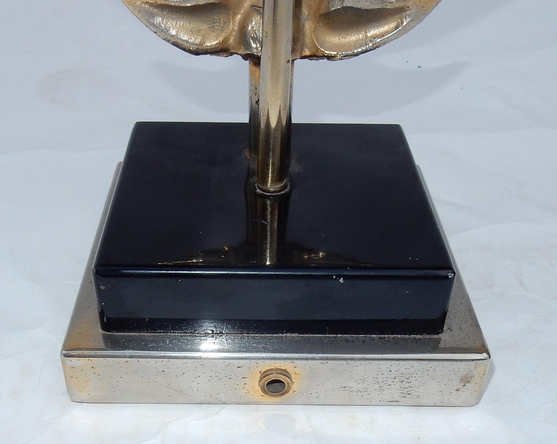 1970 Decor Lotus Lamp Silver Bronze, Shagreen, Agate, Duval Brasseur Unsigned For Sale 5