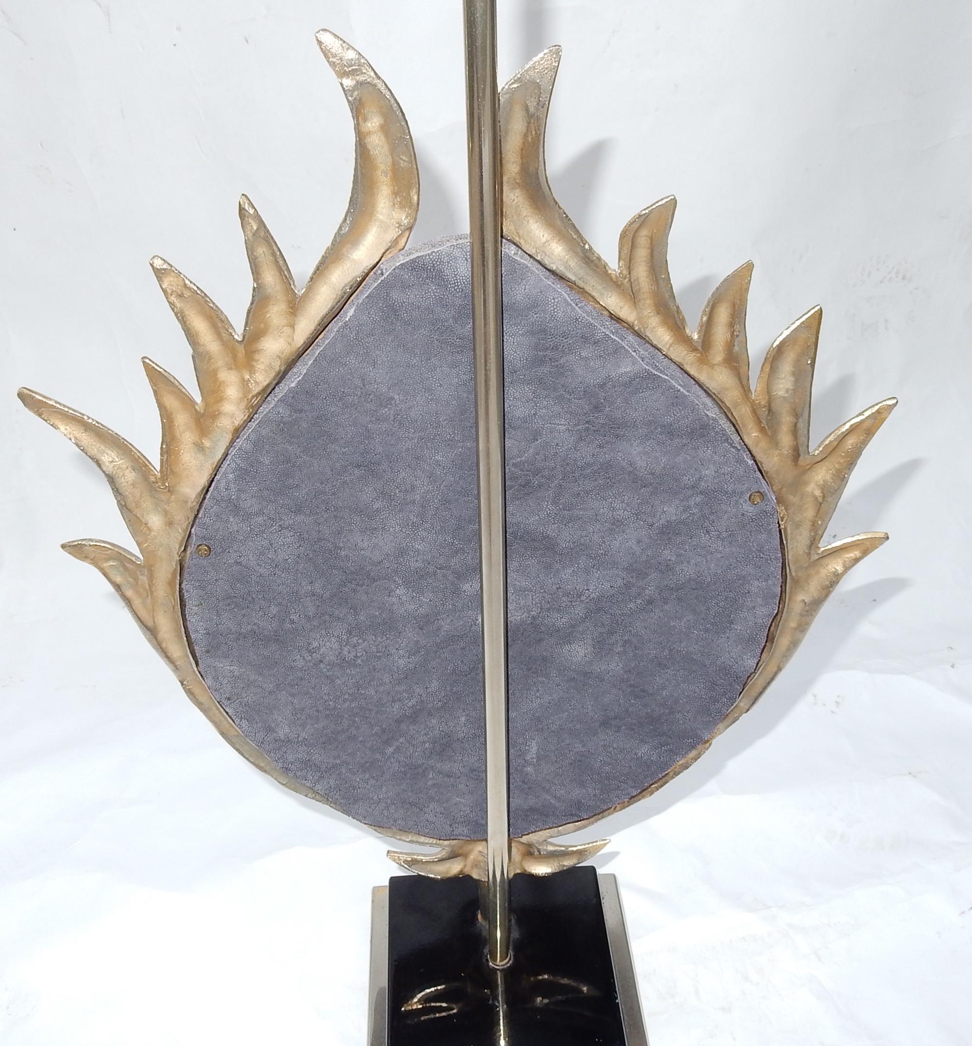 Lampe lotus décorative en bronze argenté, galuchat, agate, laiton Duval Brasseur, non signée, 1970 en vente 8