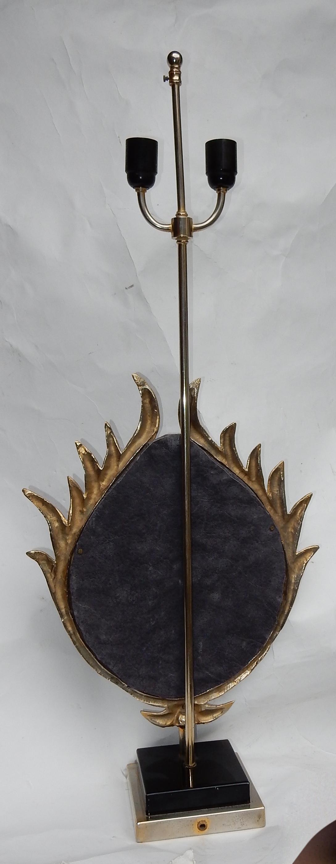 1970 Decor Lotus Lamp Silver Bronze, Shagreen, Agate, Duval Brasseur Unsigned For Sale 1