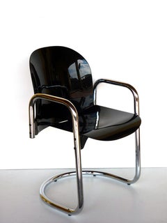 1970 ""Dessau"" Afra Tobia Scarpa B&B Italienisches Design Schwarzer Chrom-Kragenstuhl
