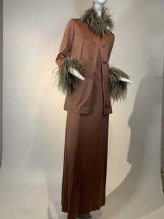 1970 Dior by Marc Bohan Mocha Disco Gown & Slim Jacket w/Ostrich Trim