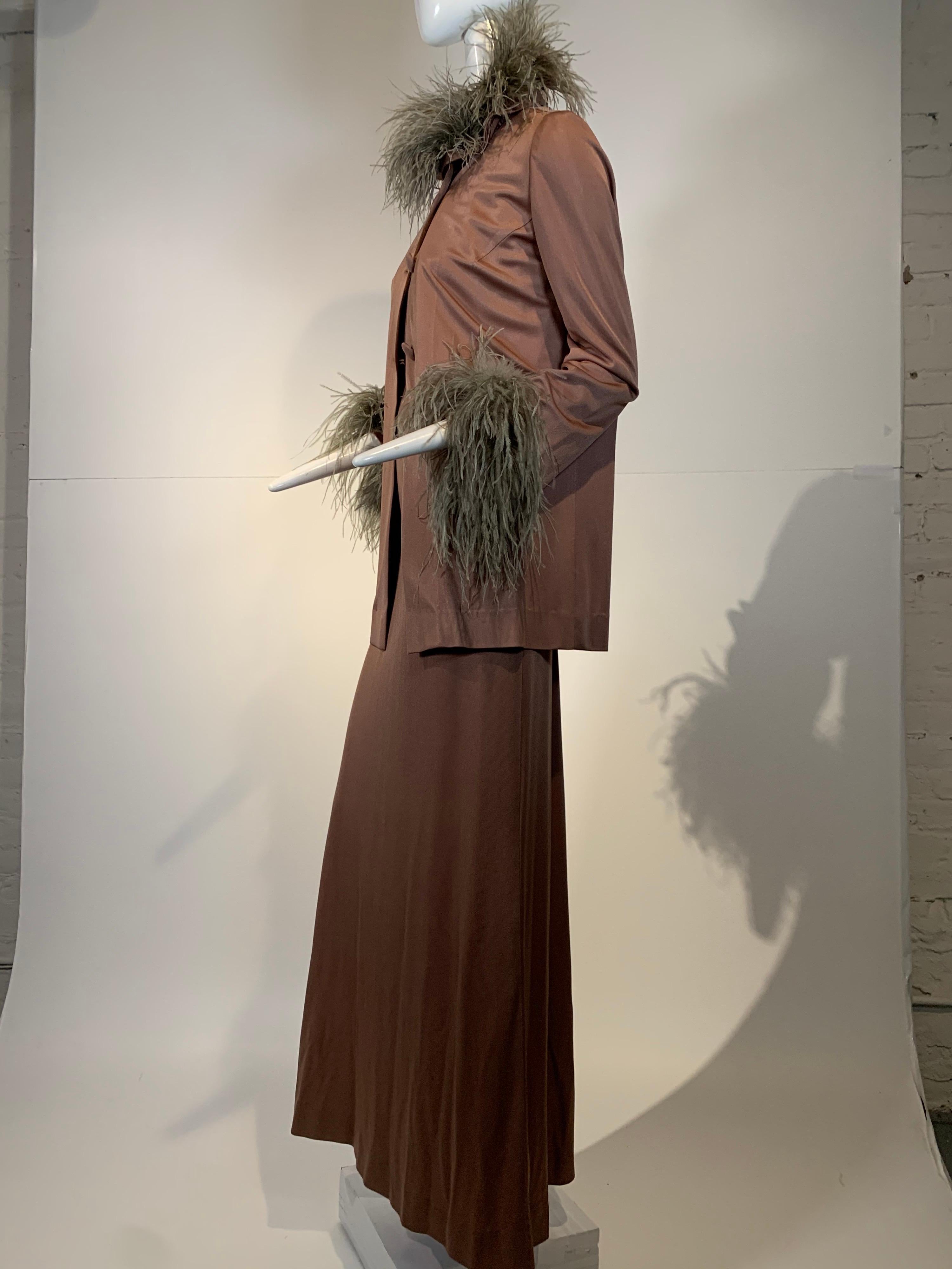 1970 Dior by Marc Bohan Mocha Disco Gown & Slim Jacket w/Ostrich Trim 1