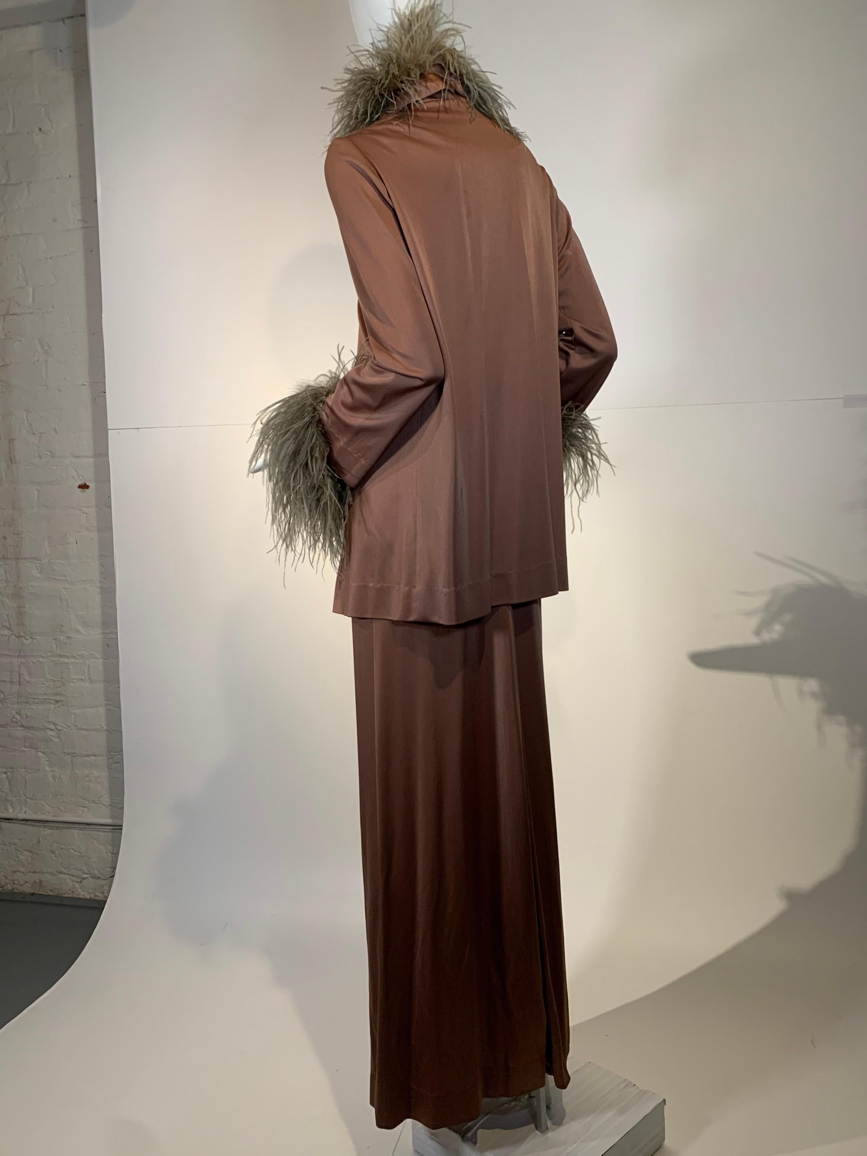 1970 Dior by Marc Bohan Mocha Disco Gown & Slim Jacket w/Ostrich Trim 2