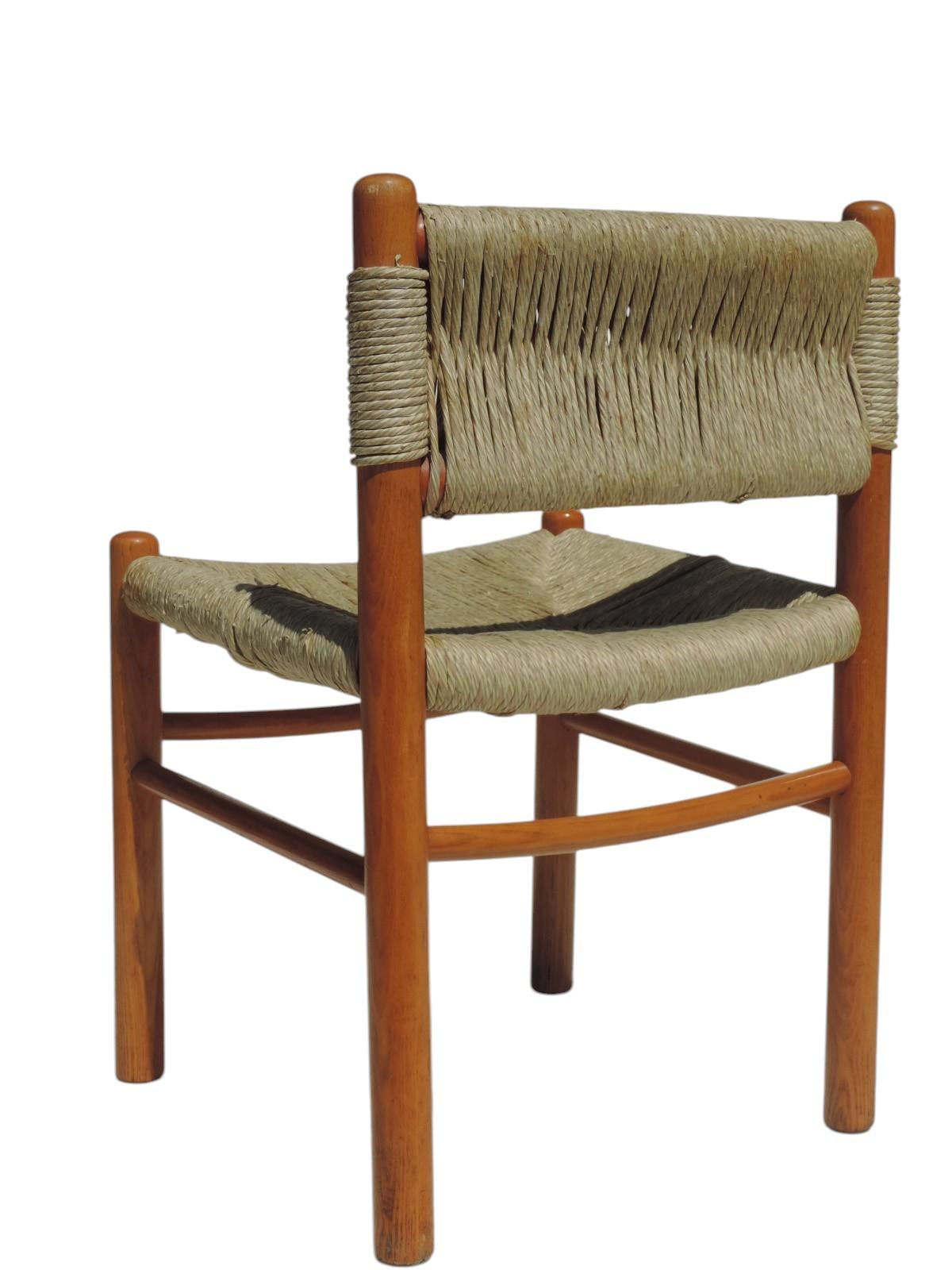 1970 Dordogne style Charlotte Perriand by Robert Sentou Wicker Wood 4 Chairs For Sale 4