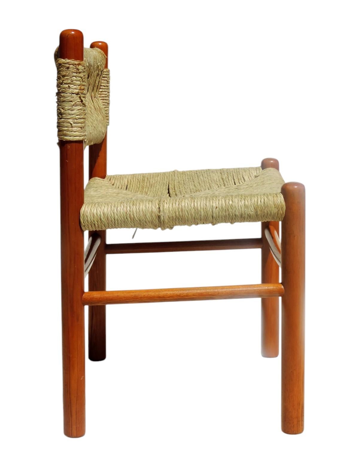 1970 Dordogne style Charlotte Perriand by Robert Sentou Wicker Wood 4 Chairs For Sale 5