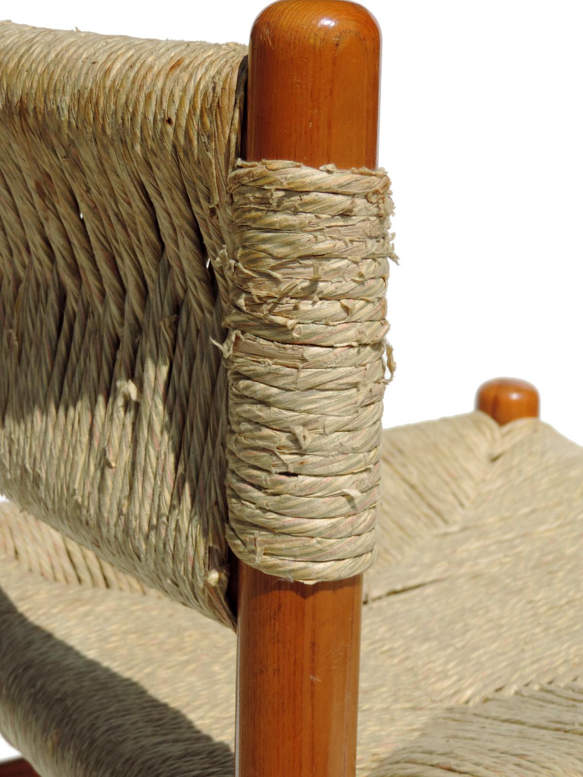 1970 Dordogne style Charlotte Perriand by Robert Sentou Wicker Wood 4 Chairs For Sale 7
