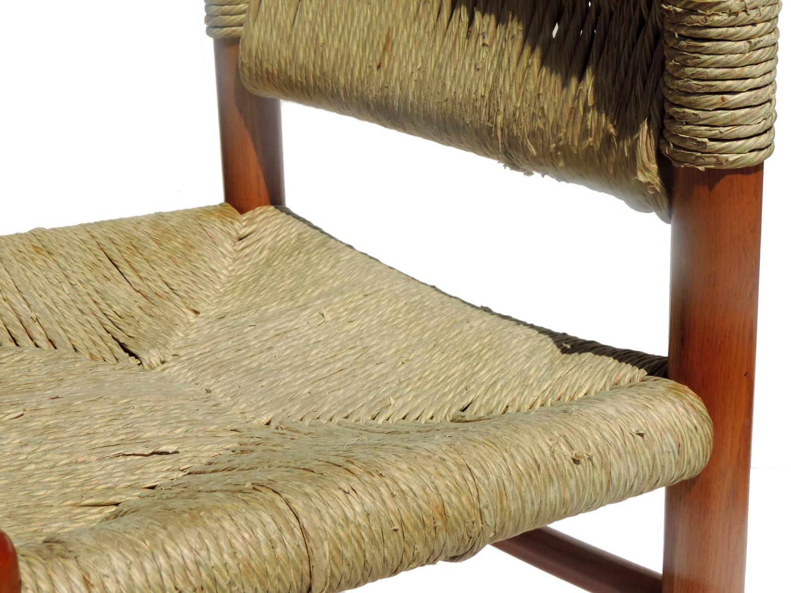 French 1970 Dordogne style Charlotte Perriand by Robert Sentou Wicker Wood 4 Chairs For Sale