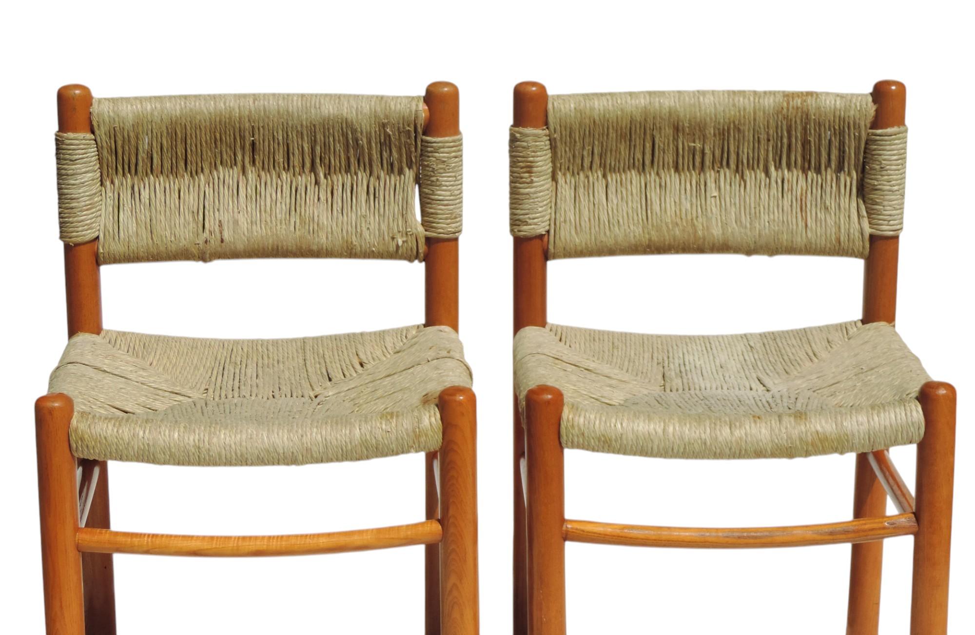 Mid-20th Century 1970 Dordogne style Charlotte Perriand by Robert Sentou Wicker Wood 4 Chairs For Sale