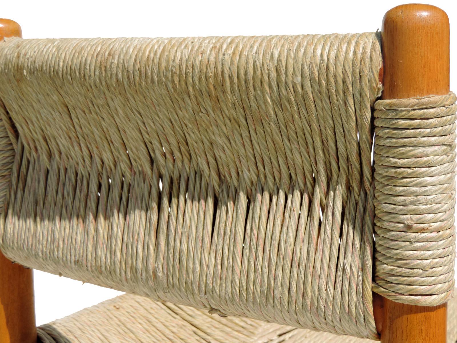 1970 Dordogne style Charlotte Perriand by Robert Sentou Wicker Wood 4 Chairs For Sale 3