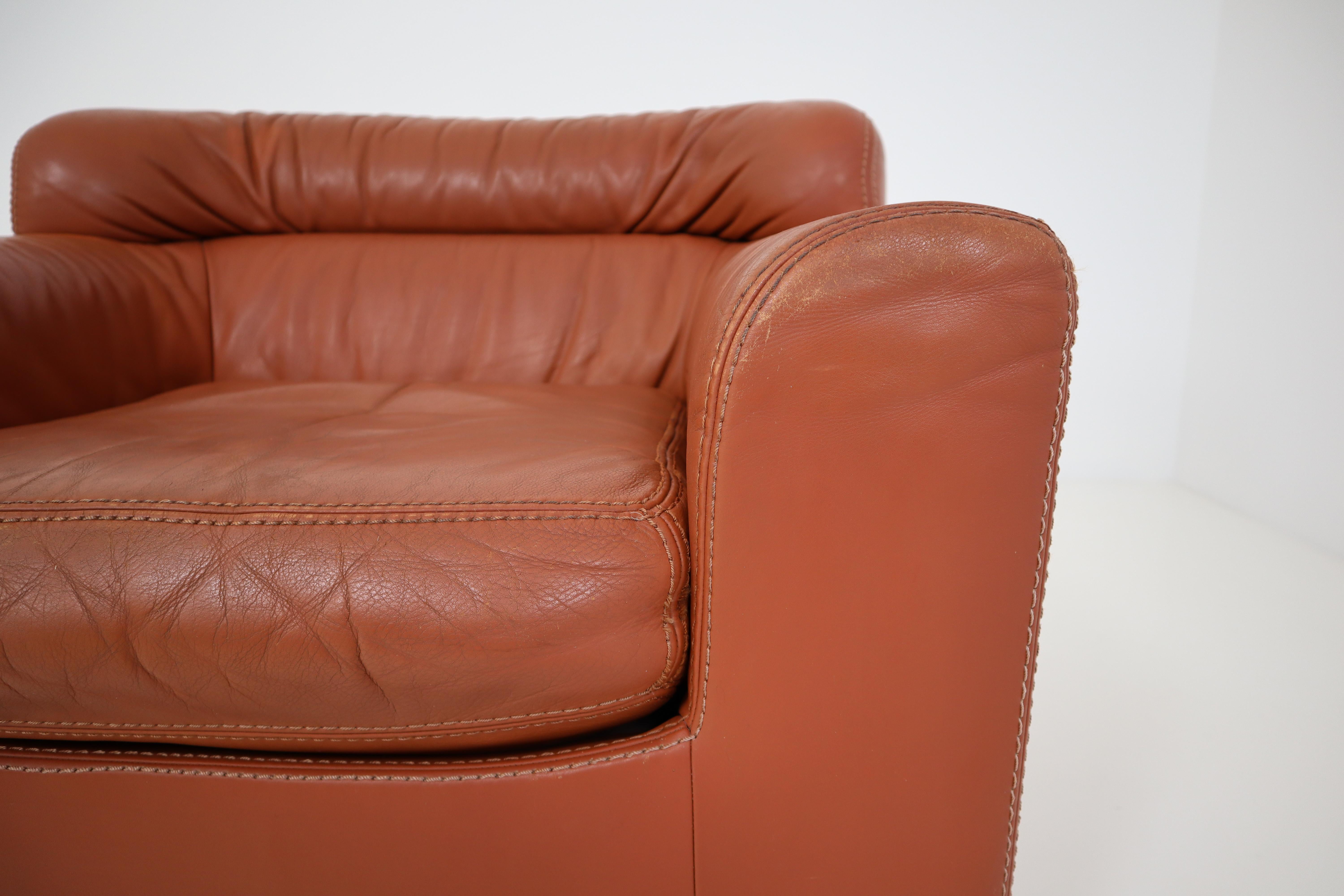 Late 20th Century 1970 Durlet Cognac Buffalo Neck-Leather Armchairs