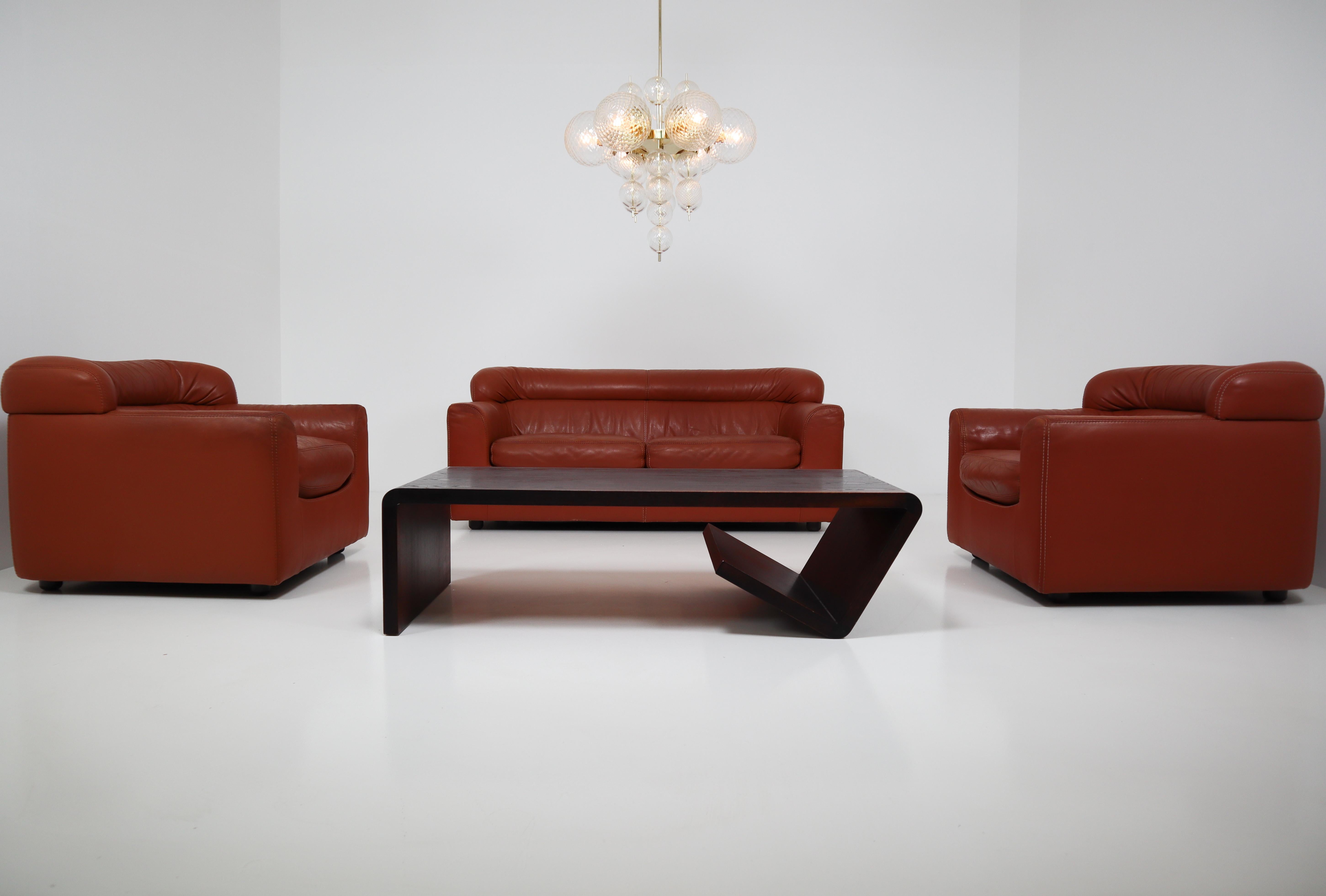 1970 Durlet Cognac Buffalo Neck-Leather Armchairs 3