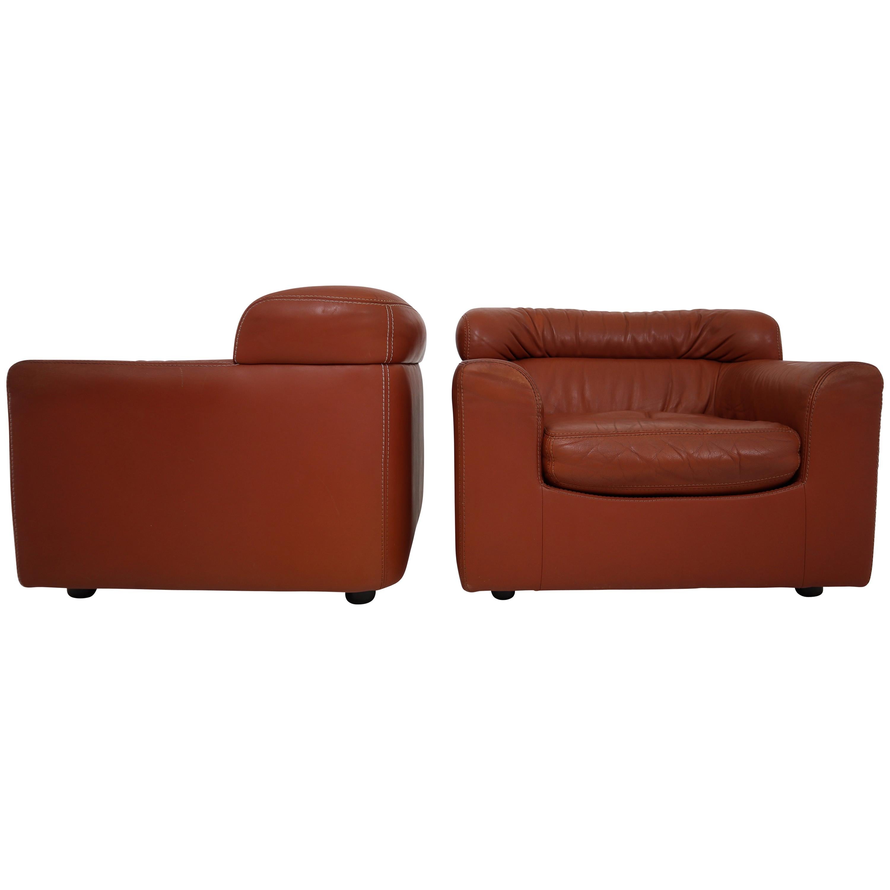 1970 Durlet Cognac Buffalo Neck-Leather Armchairs