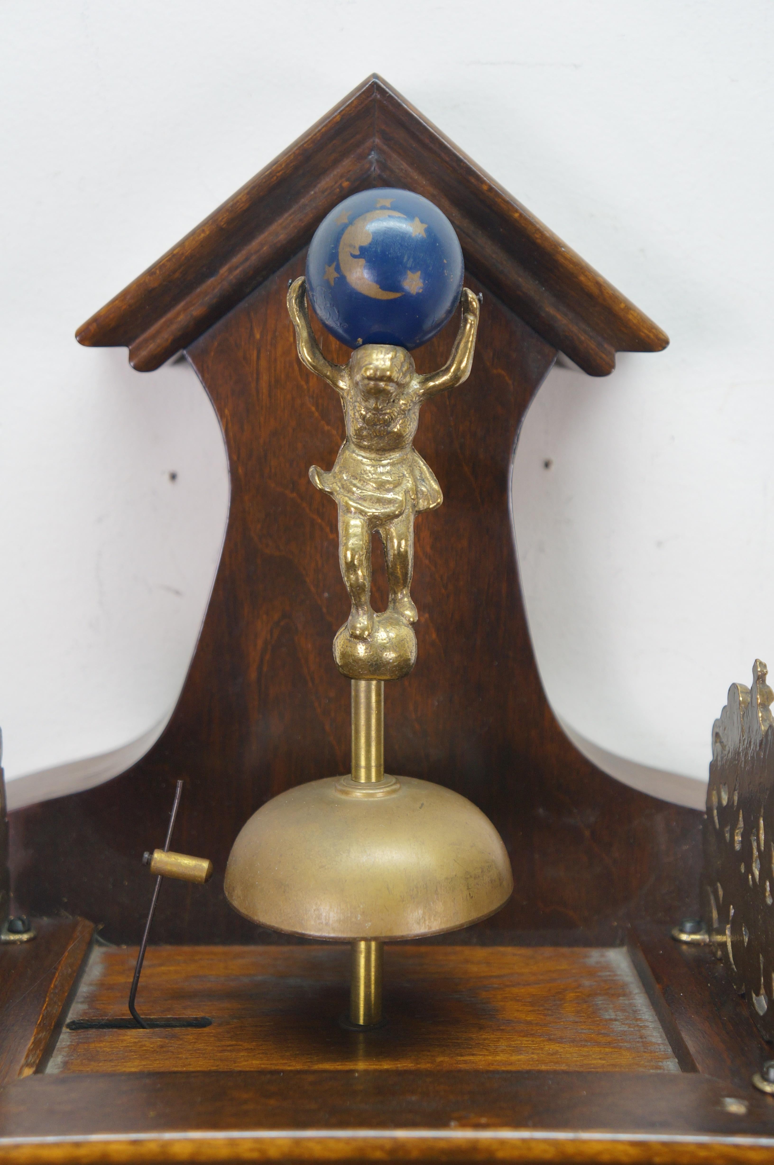 1970 Dutch Zaanse Warmink Wuba Brass Atlas Globe 8 Day Wall Clock 25