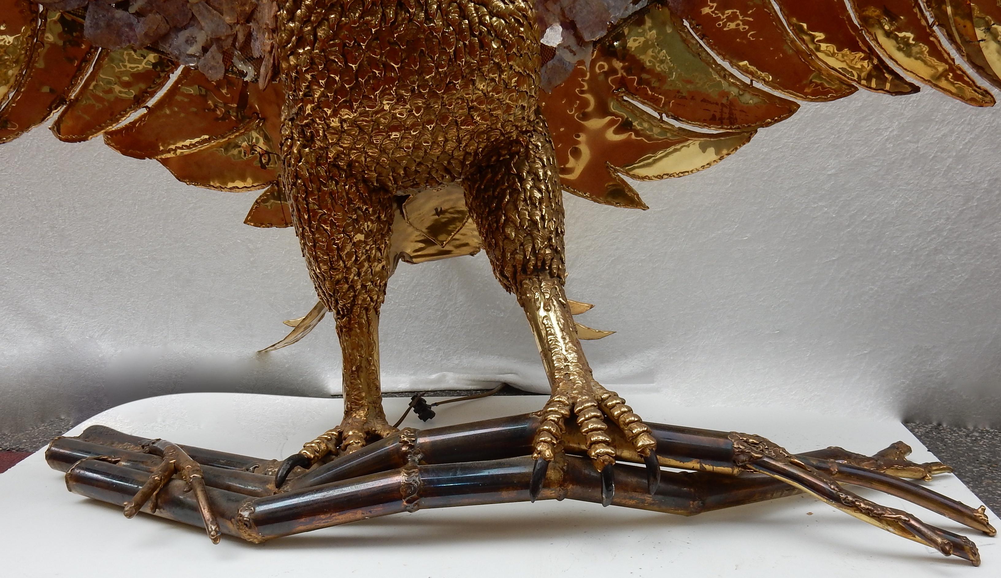 1970 Eagle Lamp with Deployed Wings in Bronze and Purple Mica Signed I Faure 3