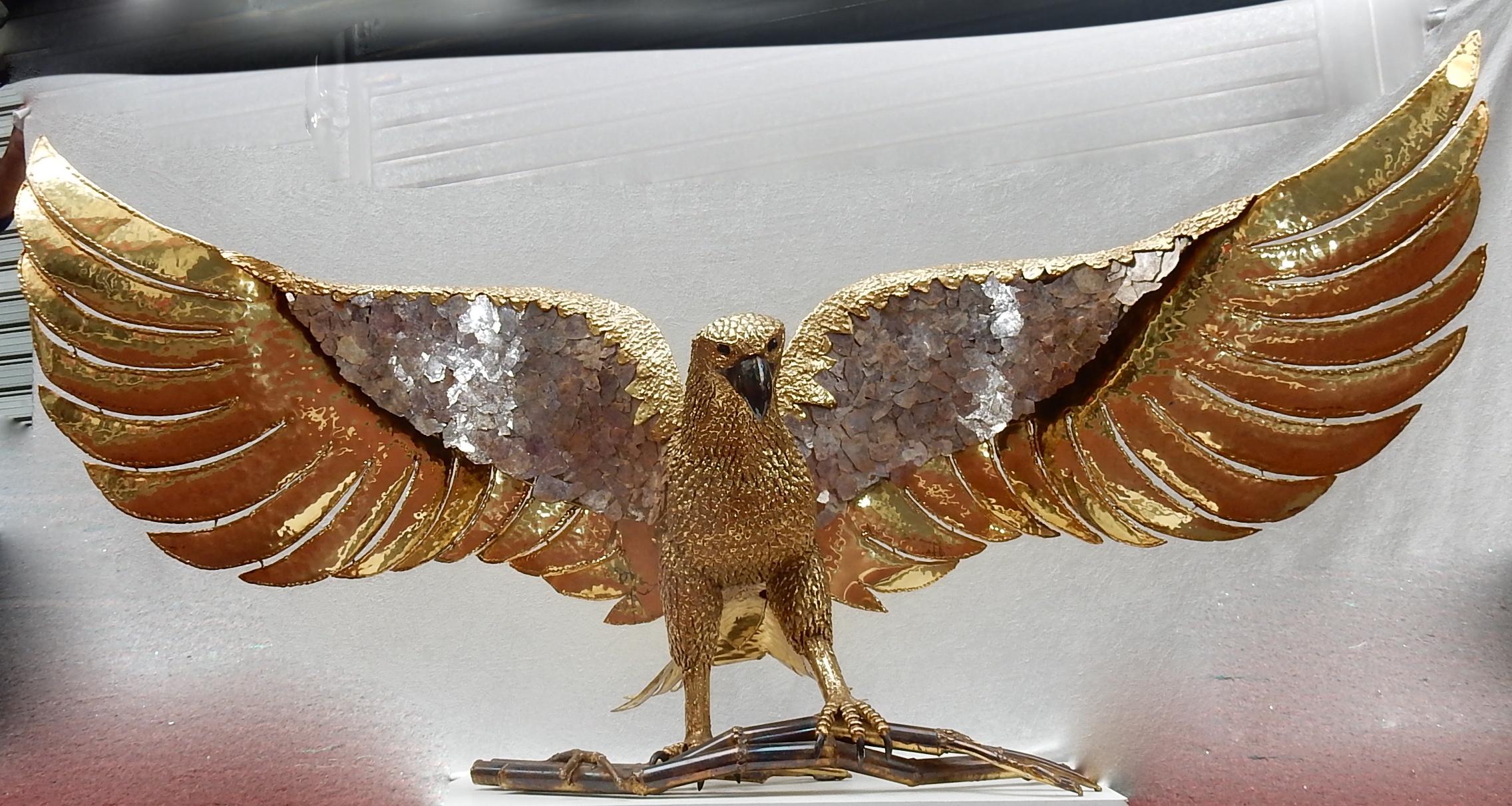 1970 Eagle Lamp with Deployed Wings in Bronze and Purple Mica Signed I Faure 4