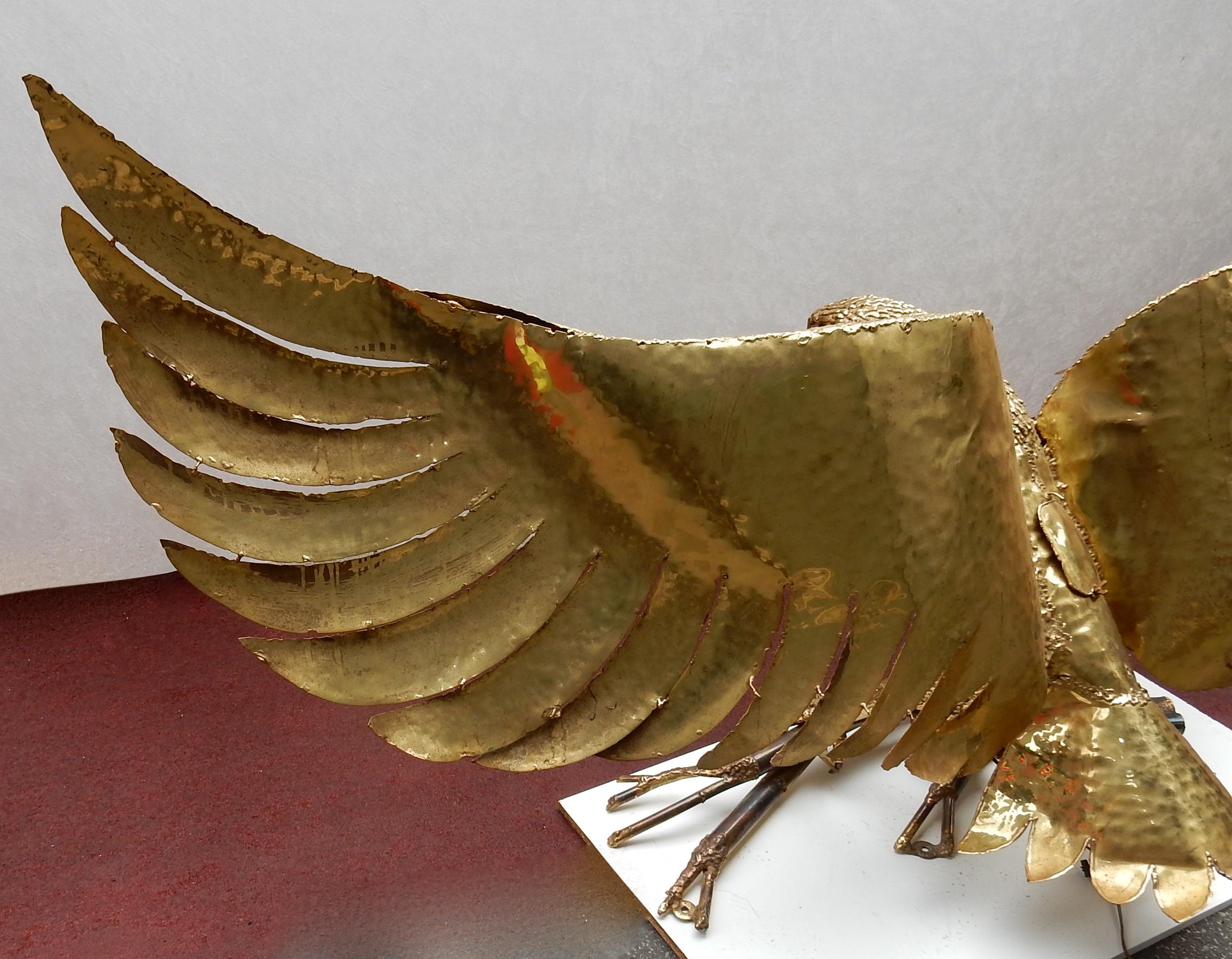 1970 Eagle Lamp with Deployed Wings in Bronze and Purple Mica Signed I Faure 6