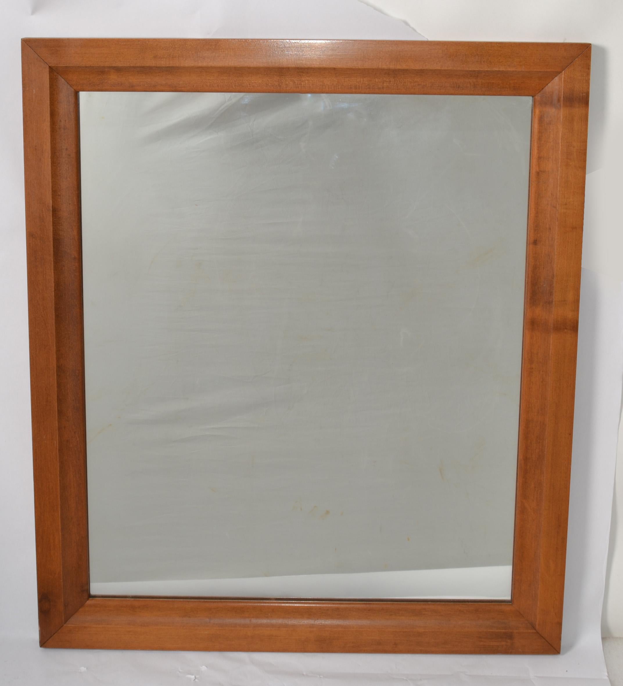 Hand-Crafted 1970 Early American Traditional Maple Wood Rectangle Wall Mirror Moosehead For Sale