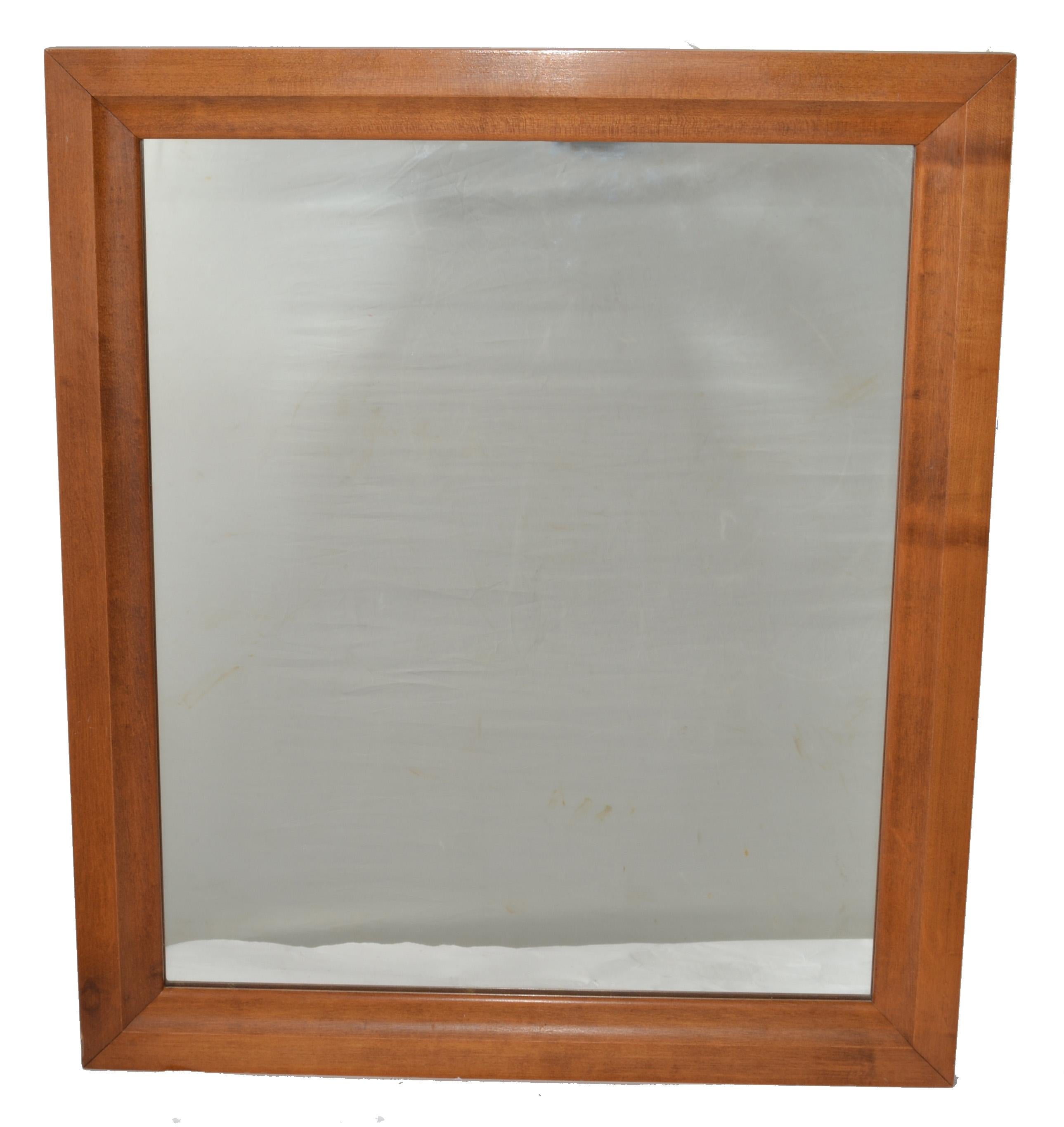 20th Century 1970 Early American Traditional Maple Wood Rectangle Wall Mirror Moosehead For Sale