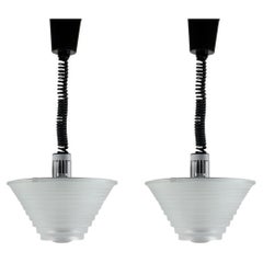 1970 Egina Angelo Mangiarotti Artemide Design Italiano Vetro 2 Lampade da Soffitto