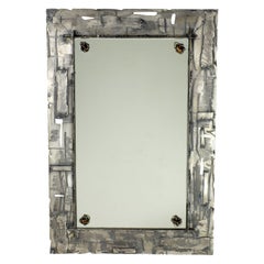 1970 Ely Art Metal Italian Design Tiger's Eye Silver Wall Mirror