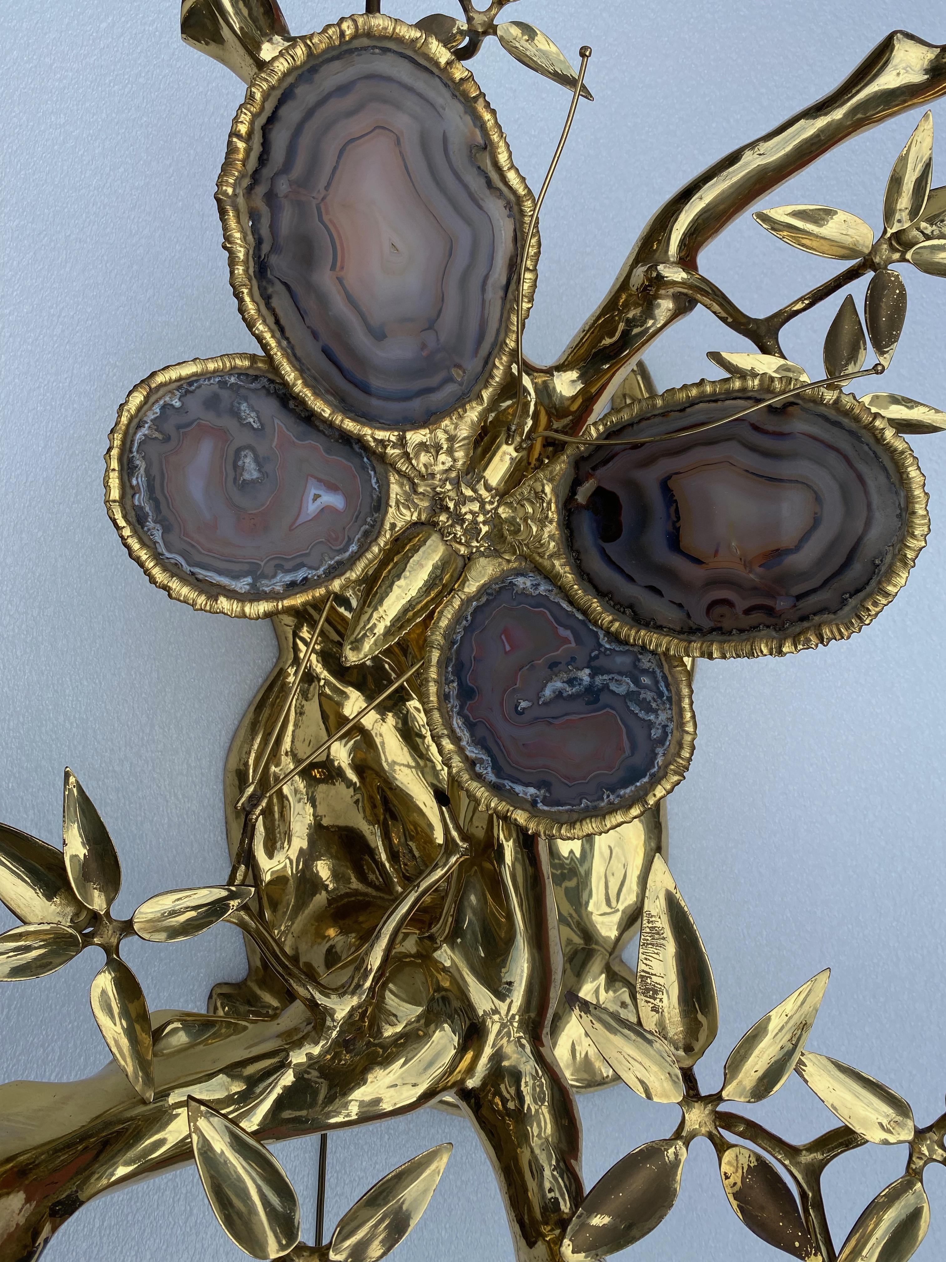 Doré 1970 'Enlightening Bonzai Coffee Table Butterfly Gilt Bronze Isabelle Faure  en vente