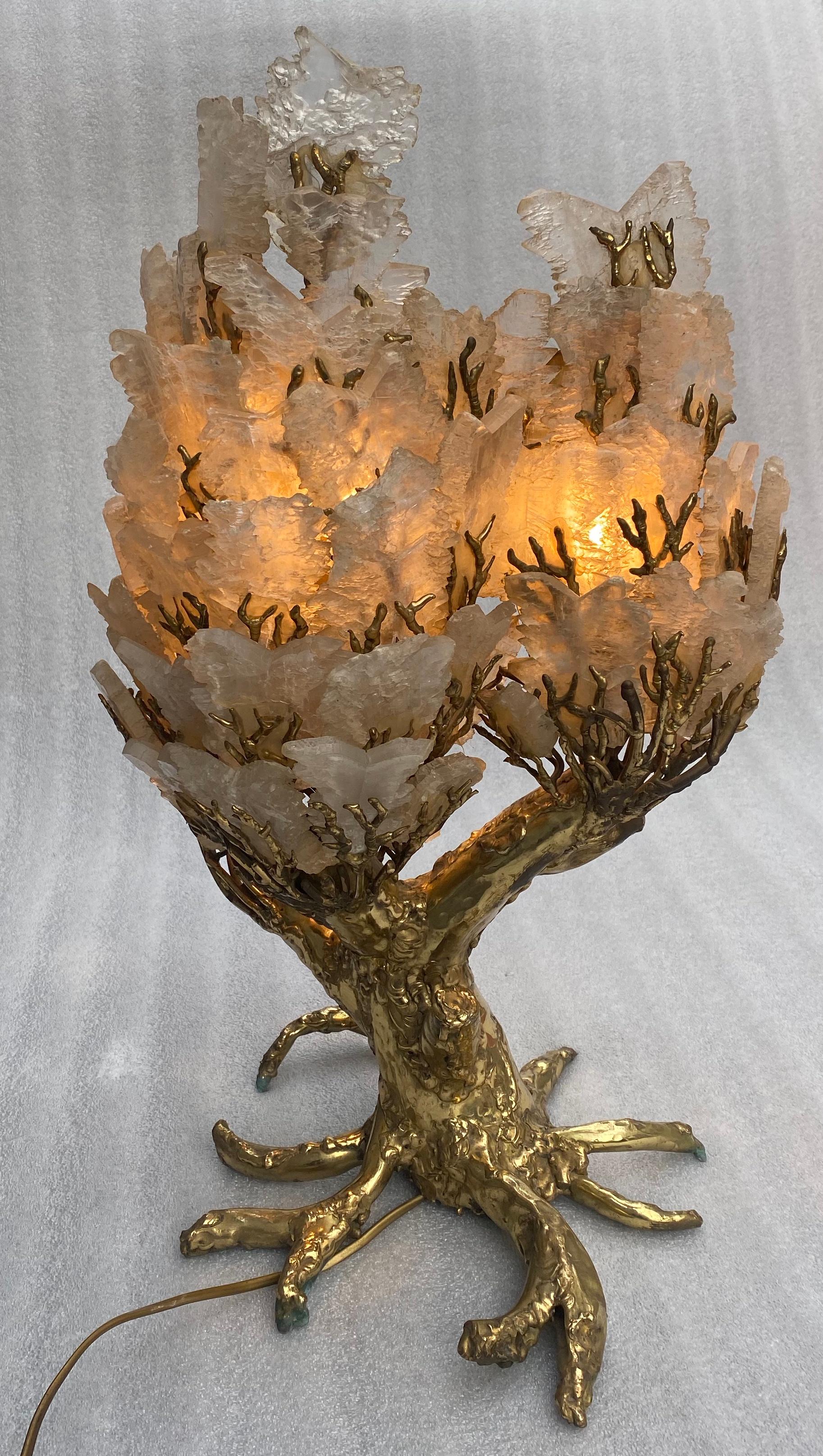 1970′ Enlightening Coral Lamp In Bronze With Gypsum Imitating Rock Crystal 3