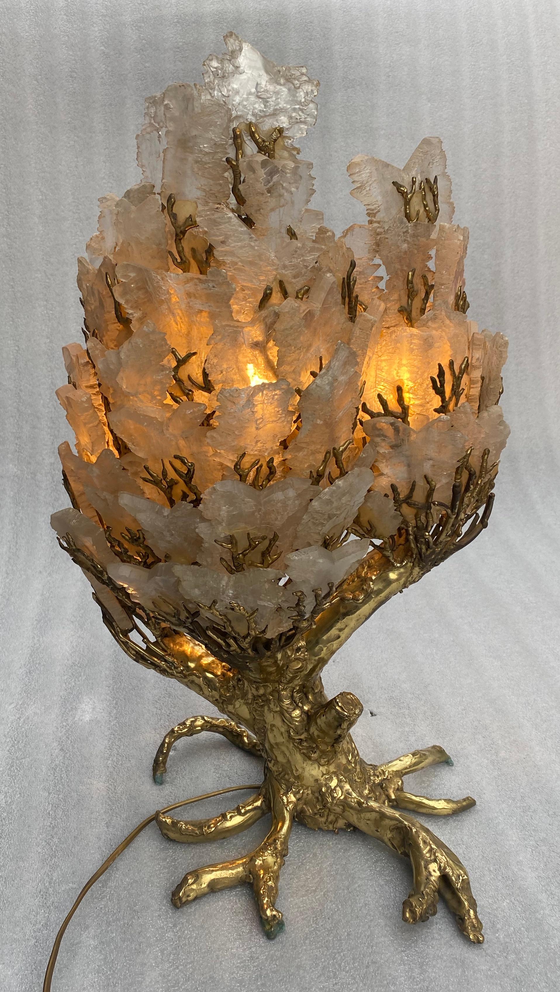 1970′ Enlightening Coral Lamp In Bronze With Gypsum Imitating Rock Crystal 4