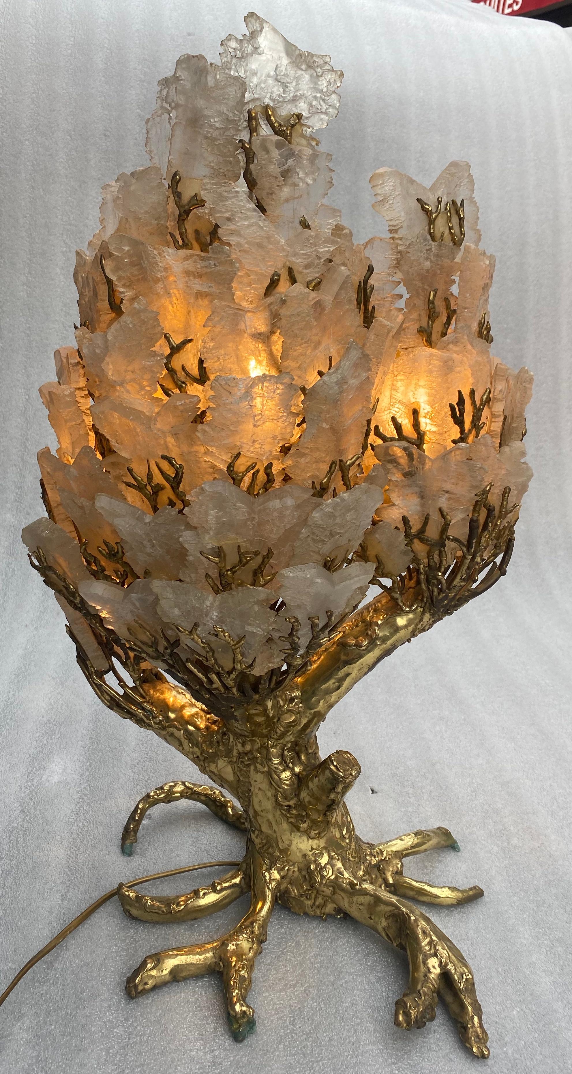 1970′ Enlightening Coral Lamp In Bronze With Gypsum Imitating Rock Crystal 5