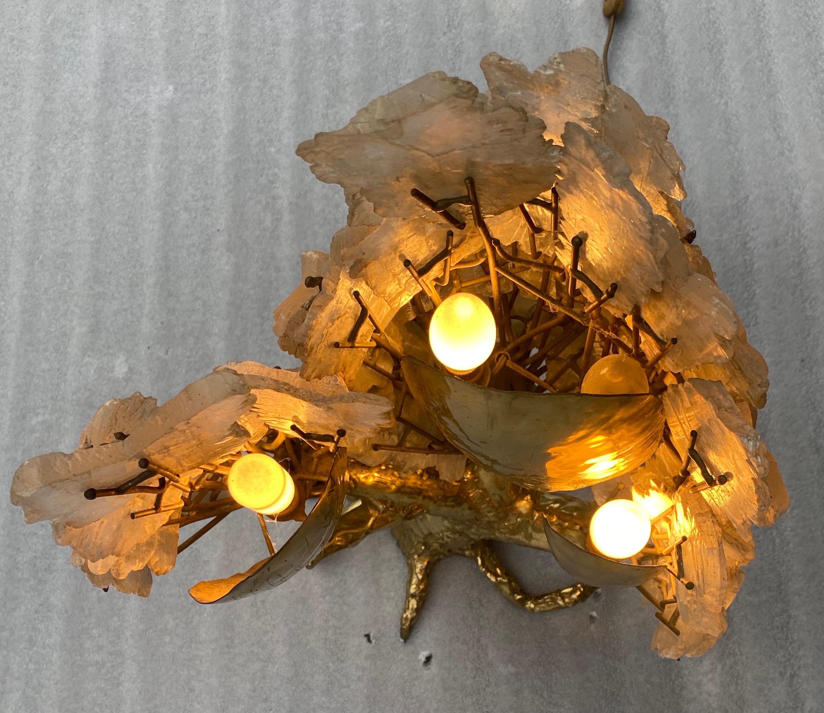 1970′ Enlightening Coral Lamp In Bronze With Gypsum Imitating Rock Crystal 6
