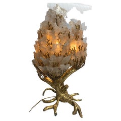 1970′ Enlightening Coral Lamp In Bronze With Gypsum Imitating Rock Crystal
