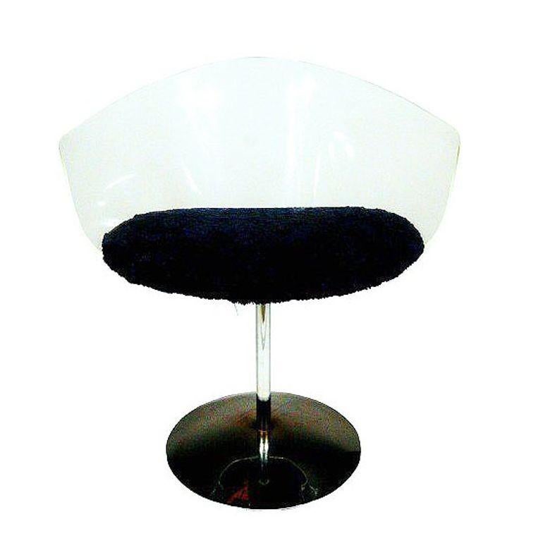 Postmoderne 1970 Estelle Laverne Inspired Lucite & Chrome Swivel Tulip Chairs, Pair en vente