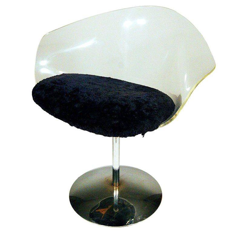 Américain 1970 Estelle Laverne Inspired Lucite & Chrome Swivel Tulip Chairs, Pair en vente