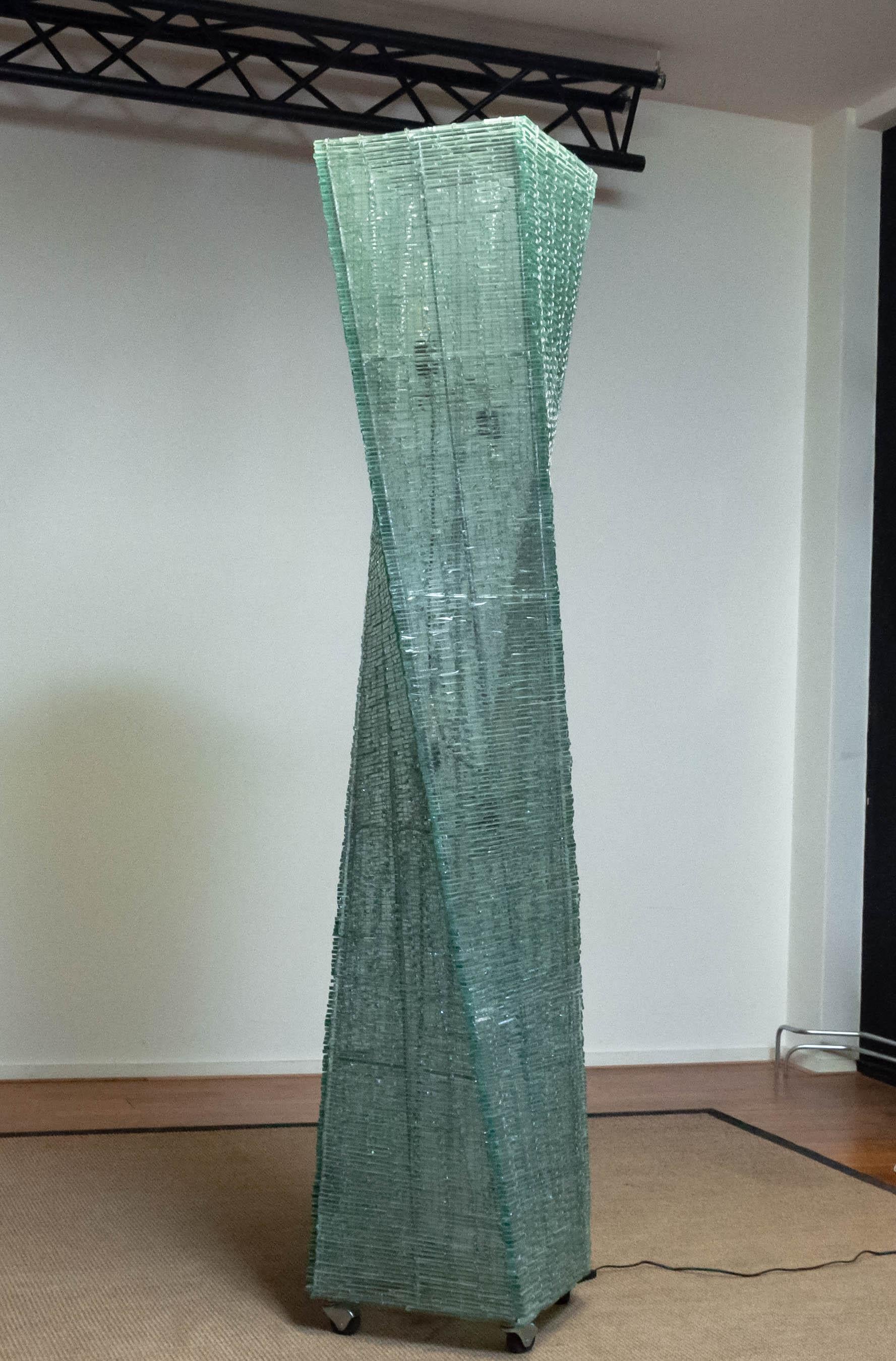 Metal 1970 Extra Large Belgium Brutalist Floor Lamp of Hand-Tied Glass, Pia Manu Style For Sale