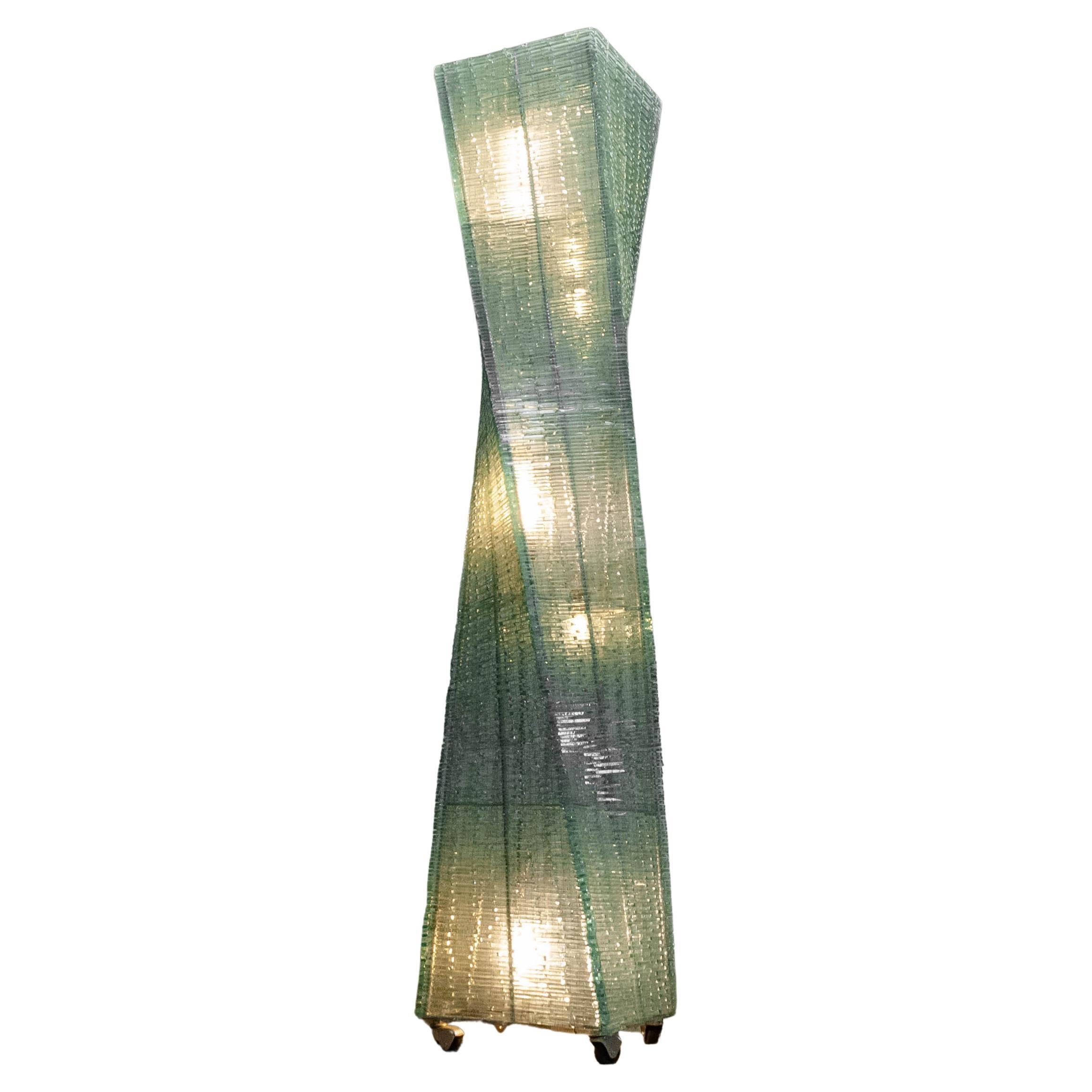 1970 Extra Large Belgium Brutalist Floor Lamp of Hand-Tied Glass, Pia Manu Style For Sale