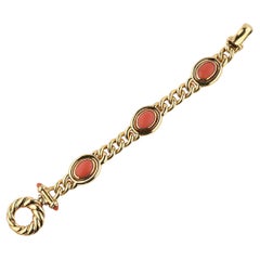 1970 Fancy Curb Link Red Coral Bracelet 18 KT