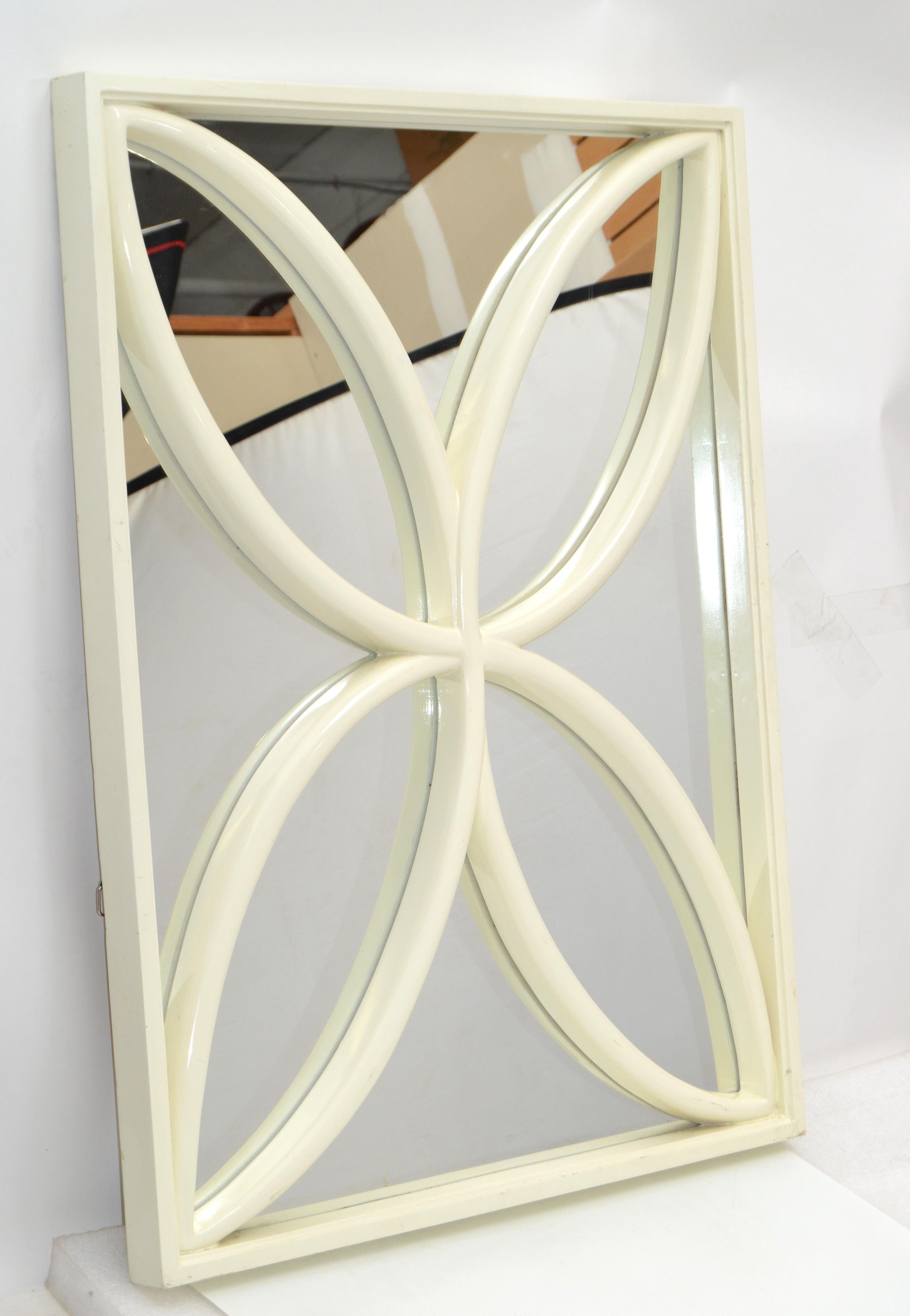 Hand-Carved 1970 Faux Bois Hand Carved Wood Wall Mirror Hollywood Regency Off-White, Italy For Sale