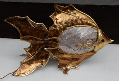 1970' Fish Lamp with Mika Purple in the Style Duval Brasseur Enlightening