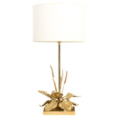 1970 Floral table lamp in bronze by Maison Charles Pegay