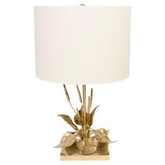 Lampe de table florale en bronze de la Maison Charles Pegay, 1970
