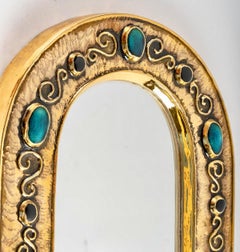1970 François Lembo Miroir, céramique, Jewell, or, turquoise, noir, signé