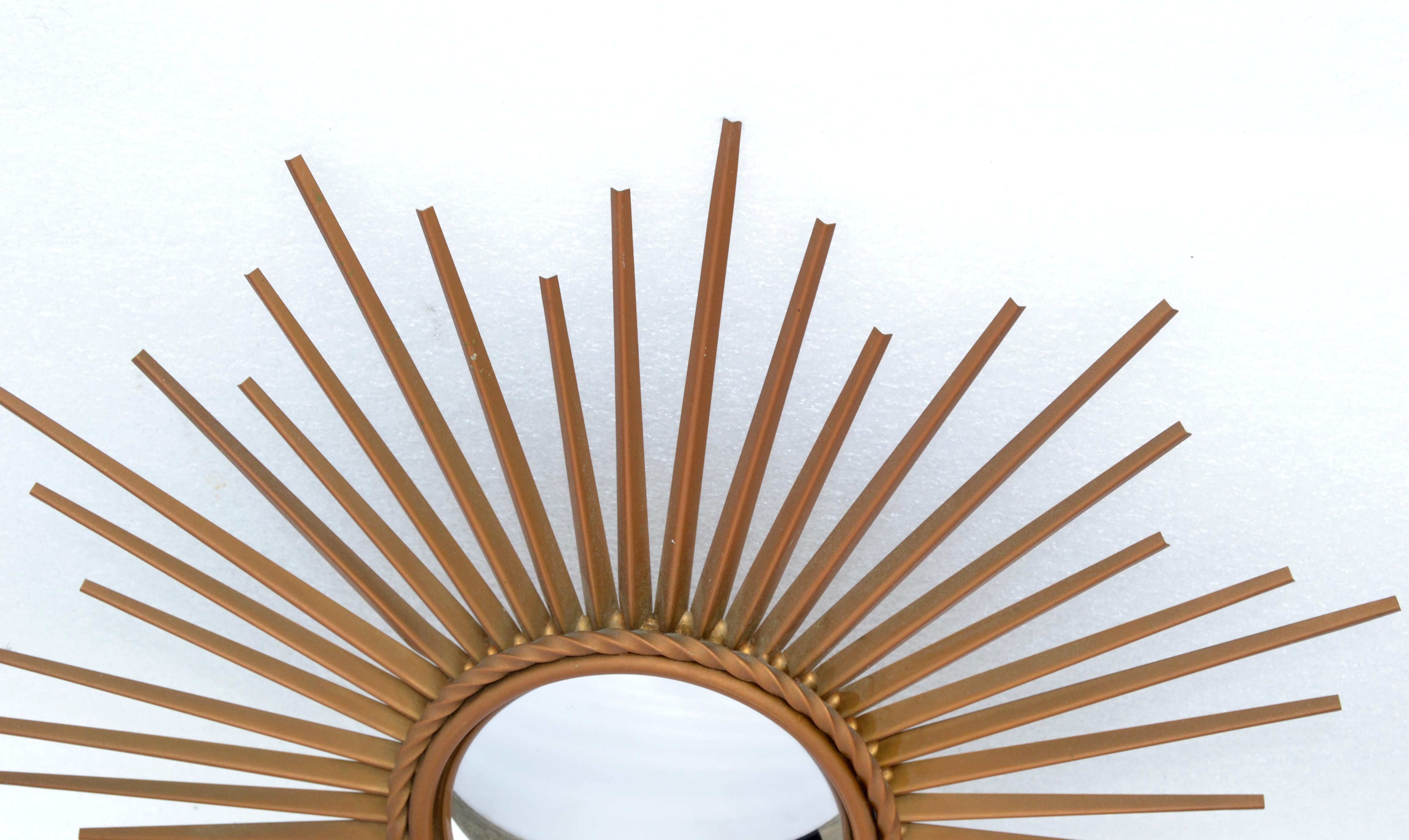 1970 French Chaty Vallauris Gold Finish Sunburst Convex Mirror Wall Mirror, Two For Sale 2
