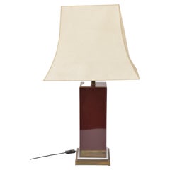 1970 French Maroon Lacquered Table Lamp by J.C. Mahey, Signed
