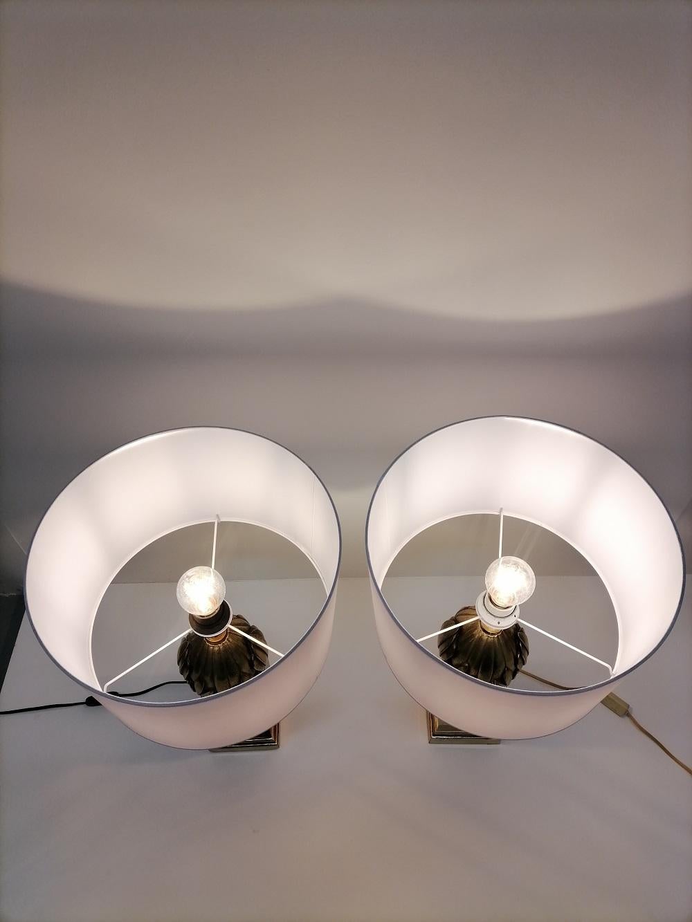 1970 French Midcentury Pair of Table Lamps in Maison Charles Style For Sale 4