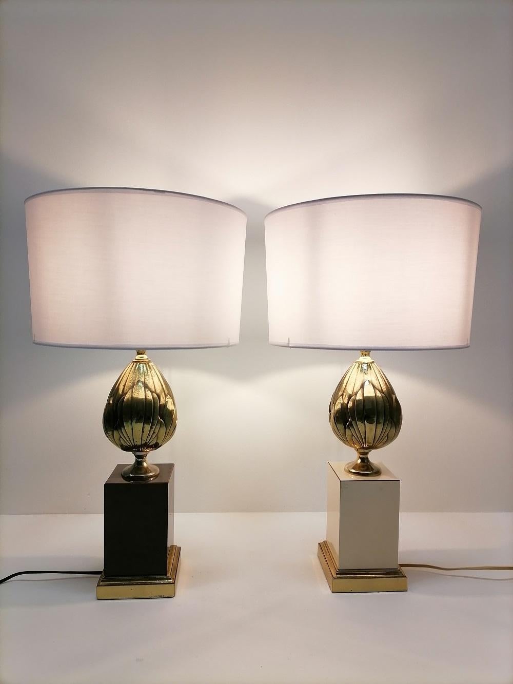 Late 20th Century 1970 French Midcentury Pair of Table Lamps in Maison Charles Style For Sale