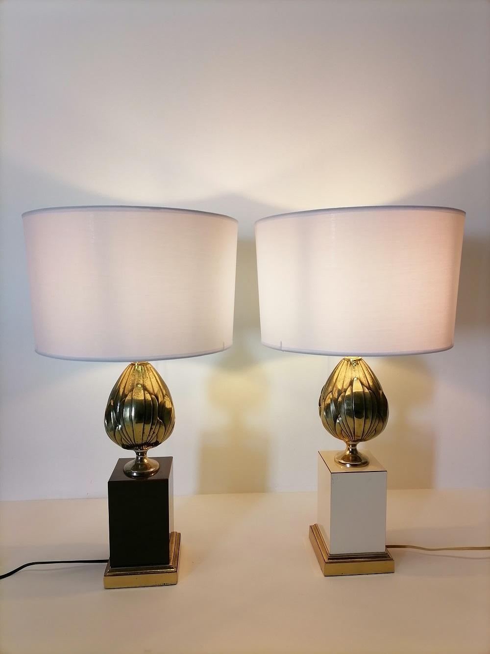 1970 French Midcentury Pair of Table Lamps in Maison Charles Style For Sale 1