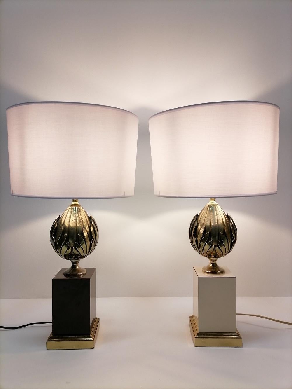 1970 French Midcentury Pair of Table Lamps in Maison Charles Style For Sale 2