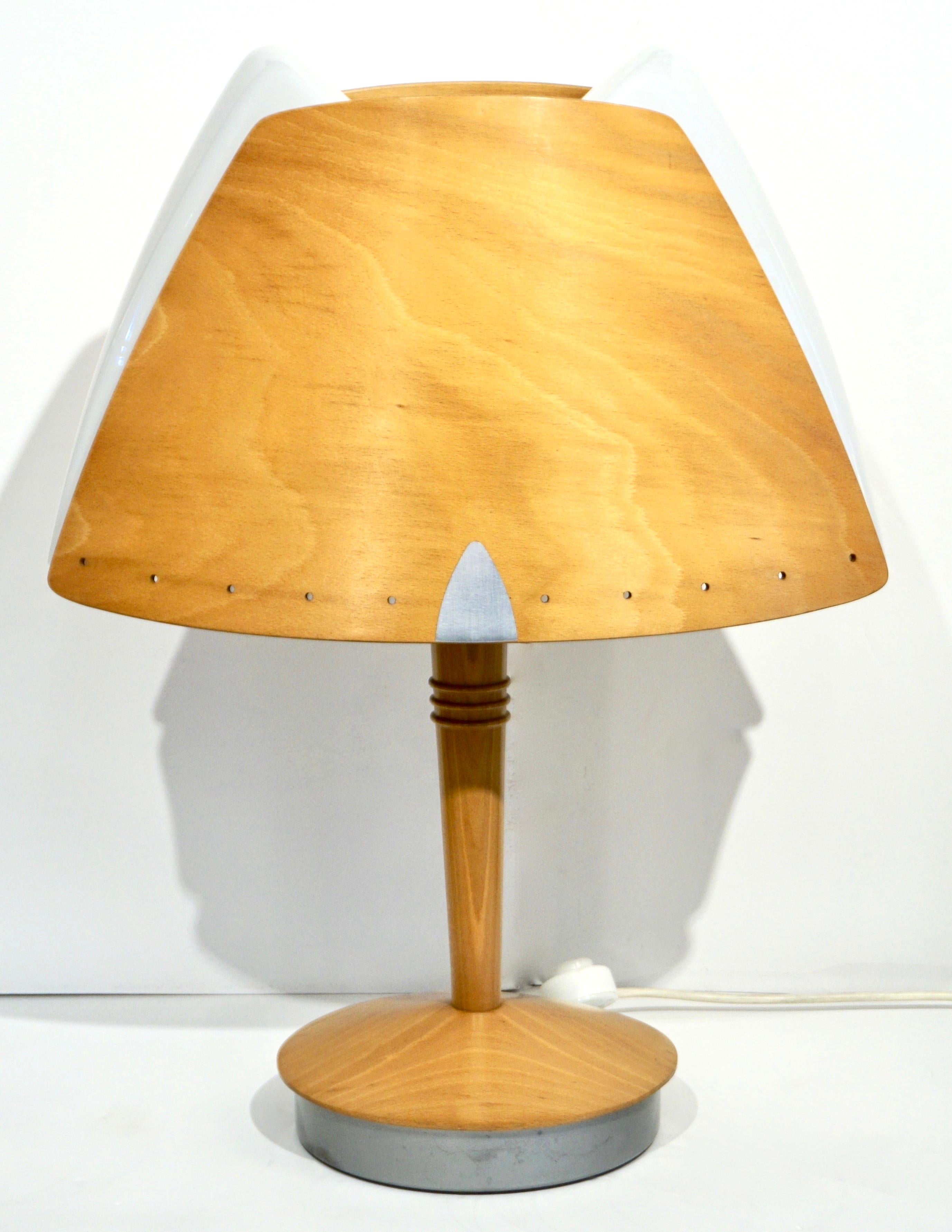 Mid-Century Modern 1970 French Pair of Birch Wood and Acrylic Table Lamp for Barcelona Hilton Hotel For Sale