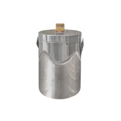 1970 French Round Silver Ice Bucket with Square Brass Handle