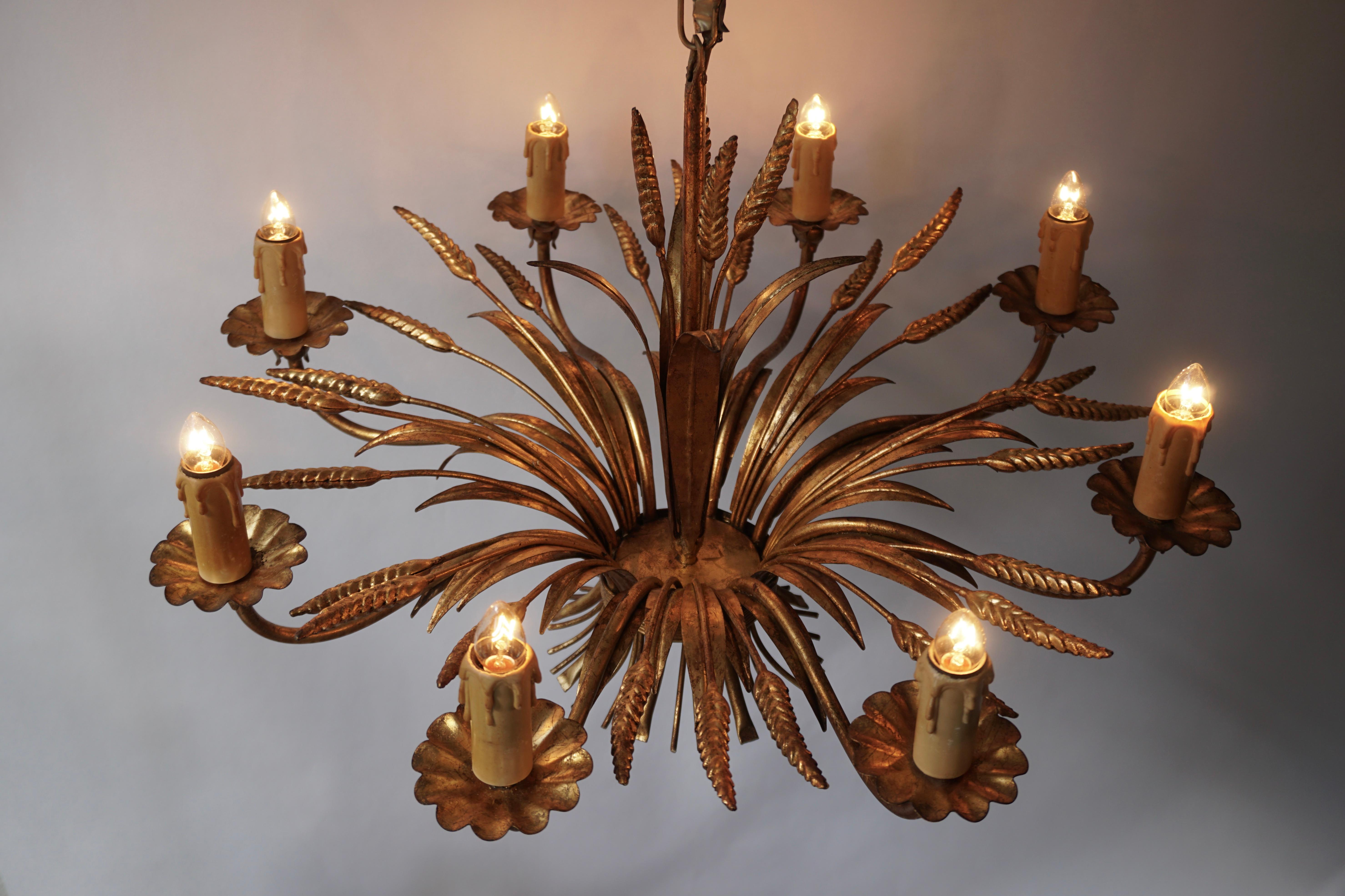 1970 French Tole Faux Palm Tree Eight-Light Chandelier 2